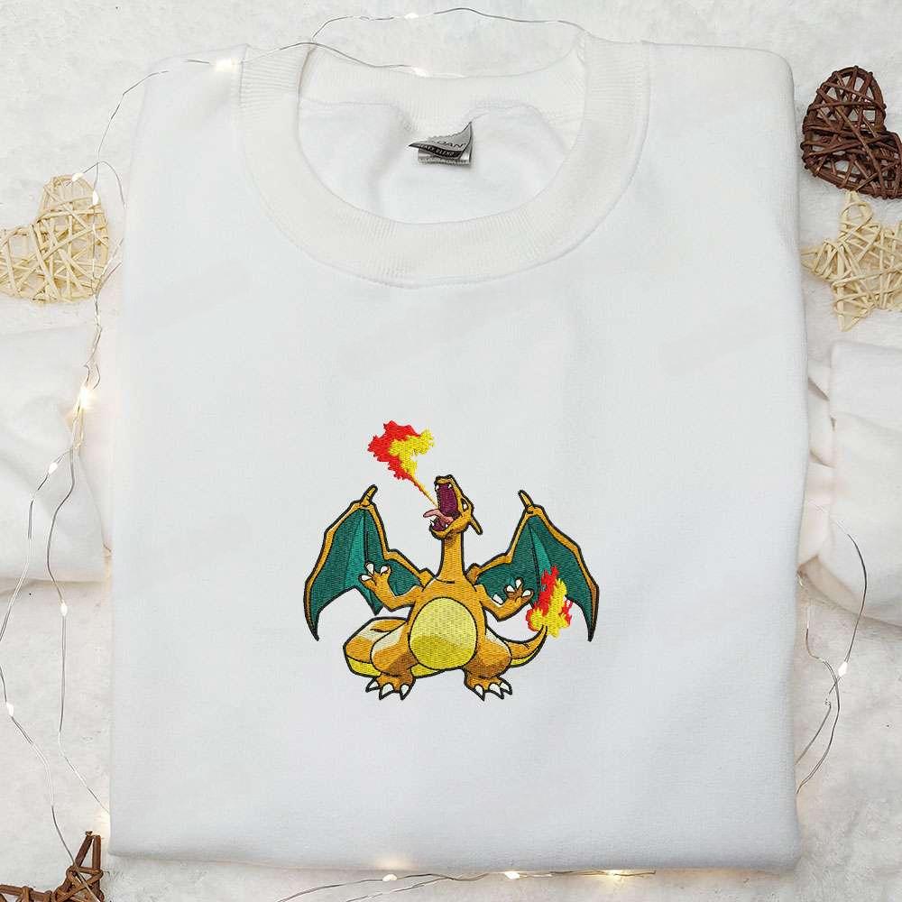 Charizard Fire Embroidered Shirt Pokemon Anime Embroidered Hoodie Best Gift Idea 1