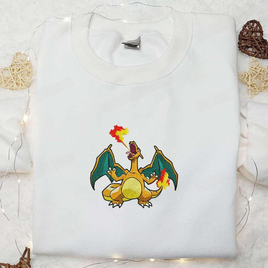 Charizard Fire Embroidered Shirt Pokemon Anime Embroidered Hoodie Best Gift Idea 1