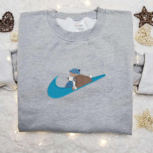 Blastoise X Swoosh Anime Embroidered Sweatshirt Pokemon Embroidered Shirt Best Gift Ideas For Family 1