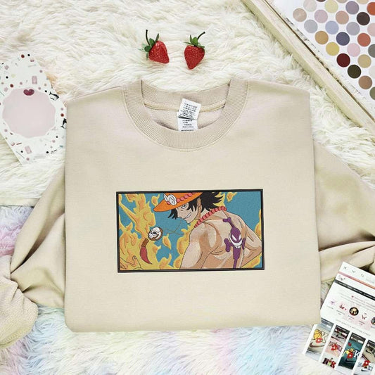 Ace One Fire One Piece Anime Embroidered Shirt