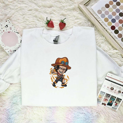 Ace Chibi One Piece Anime Embroidered Shirt