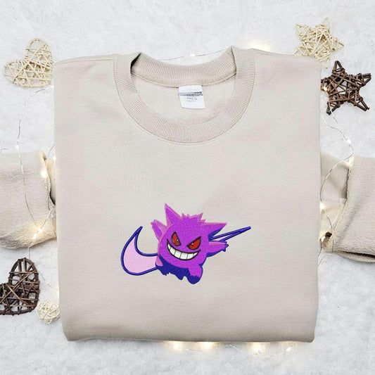 Gengar X Swoosh Embroidered Sweatshirt Pokemon Anime Embroidered Shirt The Best Gift 1