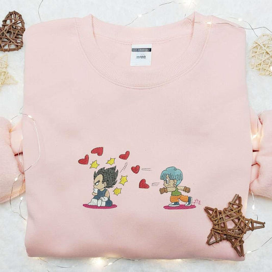 Vegeta And Bulma Hearts Embroidered Shirt Dragon Ball Anime Embroidered Hoodie
