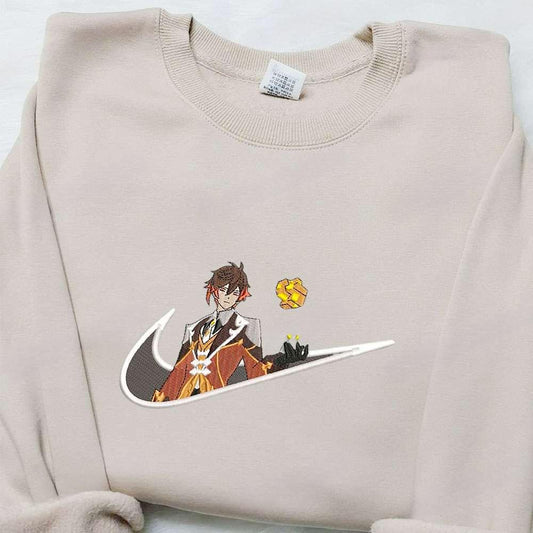 Zhongli Genshin Impact X Swoosh Embroidered Hoodie Cool Anime Clothing