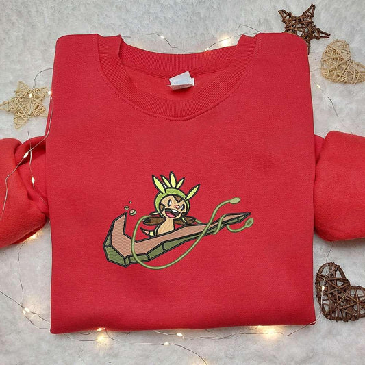 Chespin x Nike Anime Embroidered Sweatshirt Pokemon Embroidered Shirt Nike Inspired Embroidered Shirt