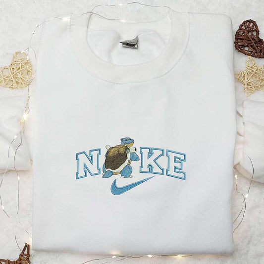 Blastoise x Nike Embroidered Shirt Pokemon Anime Embroidered Hoodie Nike Inspired Embroidered Sweatshirt