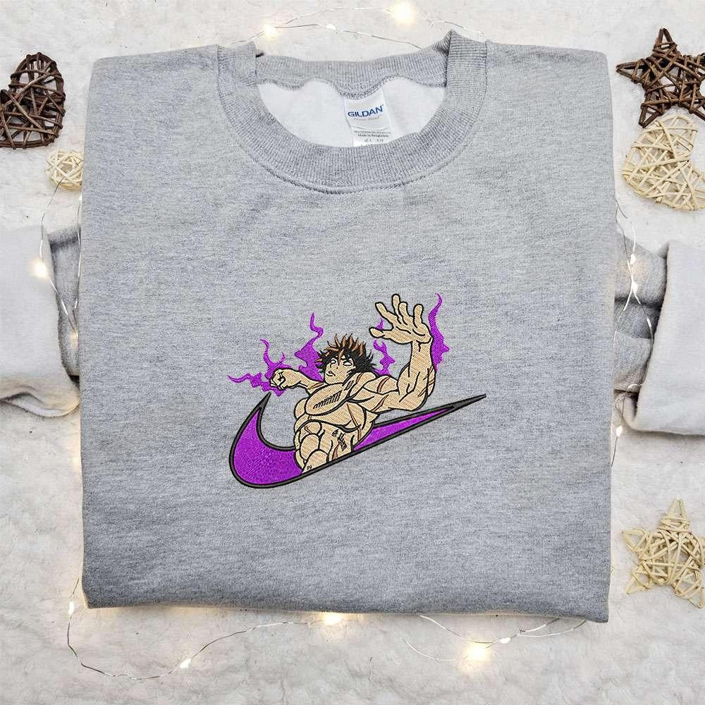 Baki x Nike Anime Embroidered Shirt Baki the Grappler Embroidered Shirt Custom Nike Embroidered Shirt