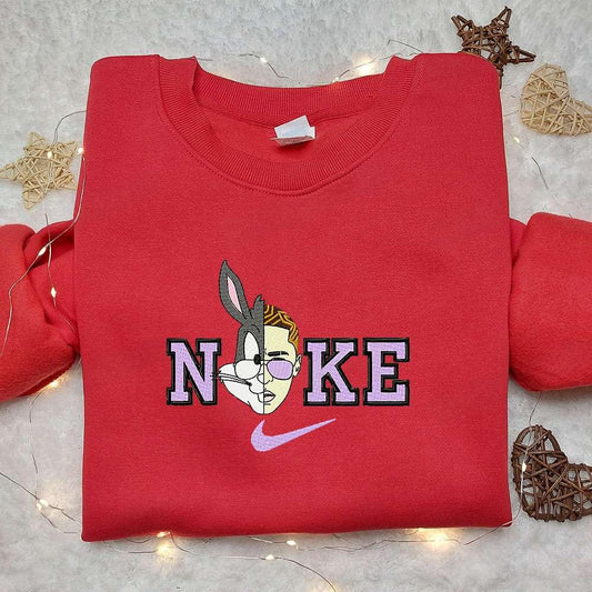 Bunny x Bad Bunny x Nike Cartoon Embroidered Shirt Looney Tunes Embroidered Shirt Custom Nike Embroidered Shirt