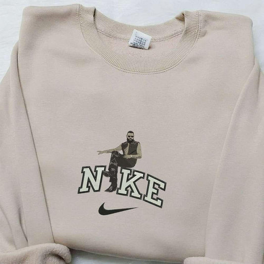 Post Malone Sitting On Nike Logo Embroidered Shirt Celebrity Embroidered Hoodie Nike Inpsired Embroidered Sweatshirt