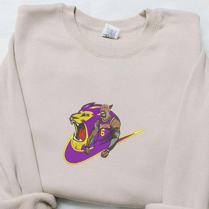 Lakers Lion x Nike Swoosh Embroidered Shirt Sports Embroidered Hoodie Best Gifts For Family