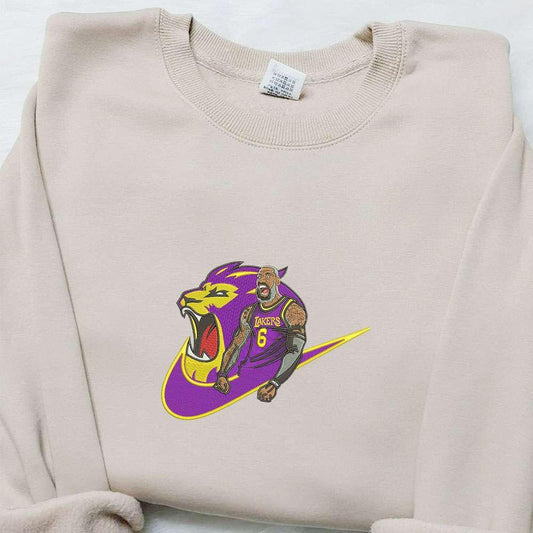 Lakers Lion x Nike Swoosh Embroidered Shirt Sports Embroidered Hoodie Best Gifts For Family