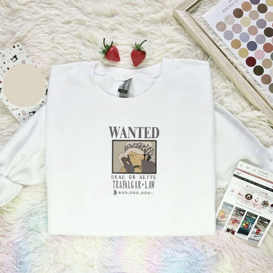 Wanted Trafalgar Law One Piece Anime Embroidered Shirt, Inspired Anime Movie, Best Gift for Anime Fans