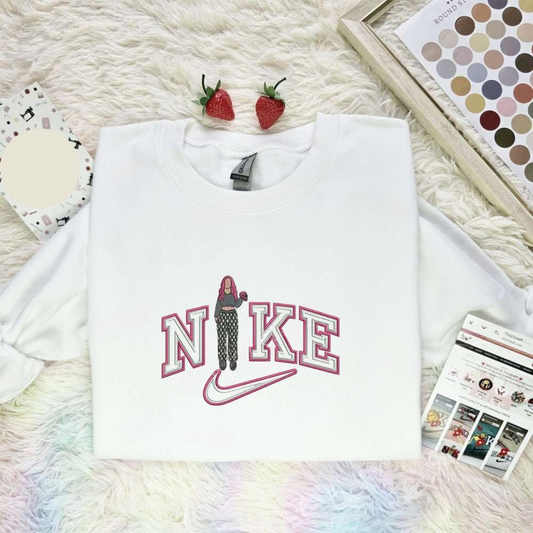 Pink Hair Woman Stand Embroidered Shirt, Best Gift For Fans
