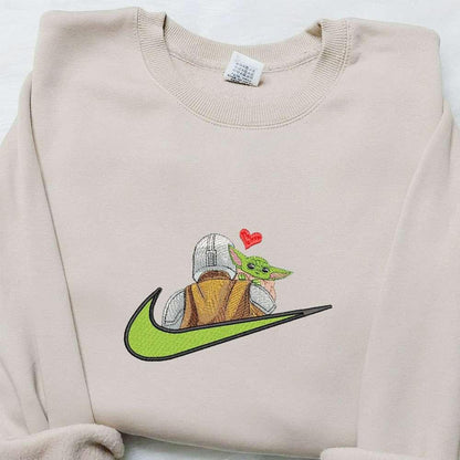Baby Yoda Heart x Nike Swoosh Embroidered Shirt Star Wars Movie Embroidered Hoodie Best Gifts For Family