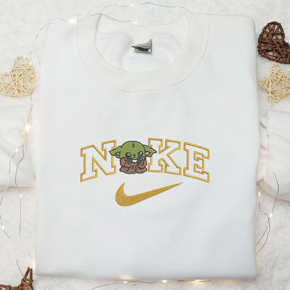 Baby Yoda Having Coffee Embroidered Shirt Best GIft For Fans