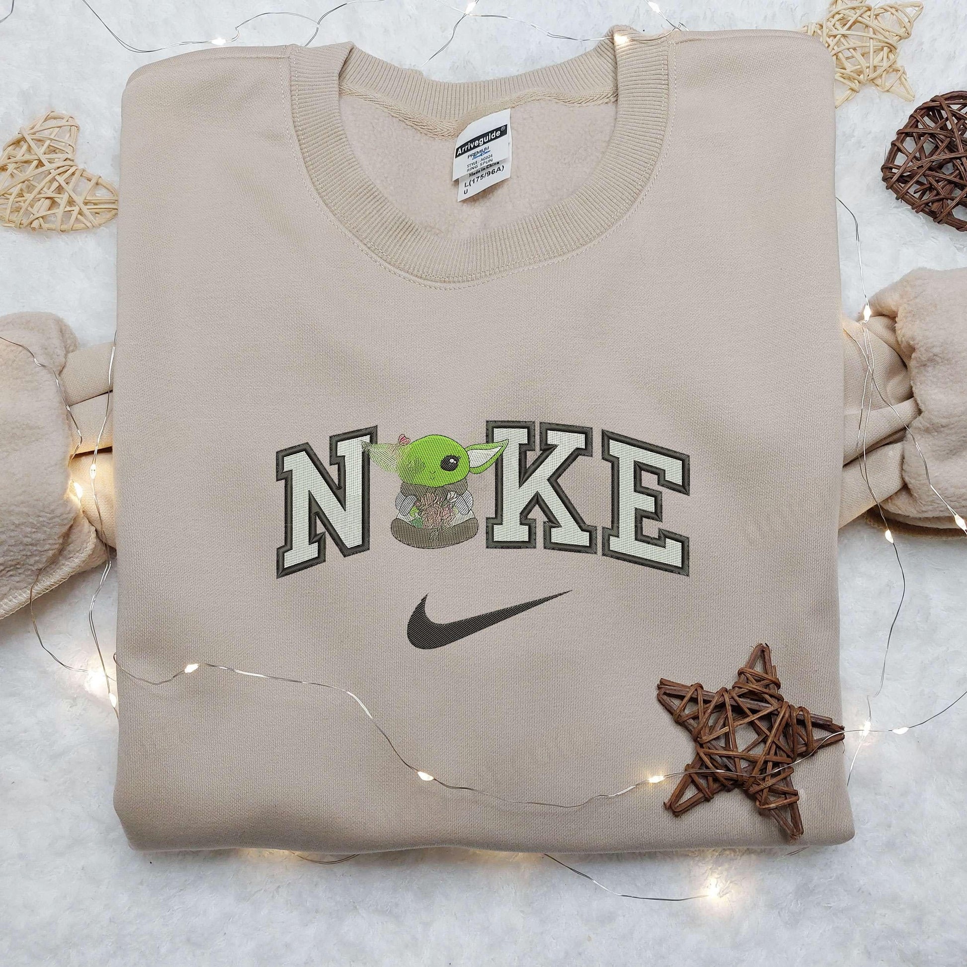 Baby Yoda Flower Nike Embroidered Shirt, Nike Embroidered Shirt, Movie Cartoon Star War Embroidered Shirt