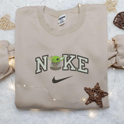 Baby Yoda Flower Nike Embroidered Shirt, Nike Embroidered Shirt, Movie Cartoon Star War Embroidered Shirt