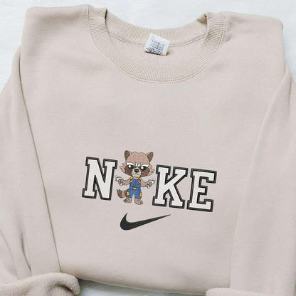 Chibi Rocket Racoon x Nike Embroidered Shirt Marvel Characters Embroidered Hoodie Best Gifts For Family