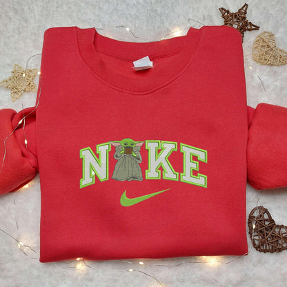 Baby Yoda Women x Nike Swoosh Embroidered Shirt Nike Embroidered Shirt Cartoon Star War Embroidered Shirt