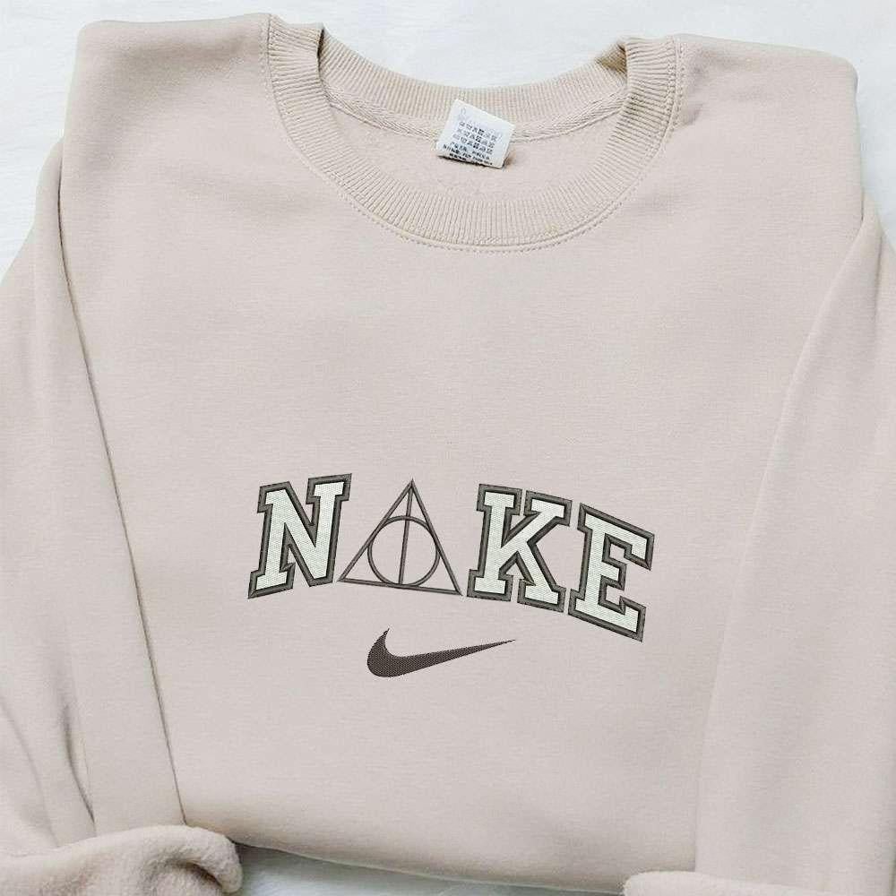 Deathly Hallows Logo x Nike Embroidered Shirt Harry Potter Movie Embroidered Hoodie Nike Inspired Embroidered Sweatshirt