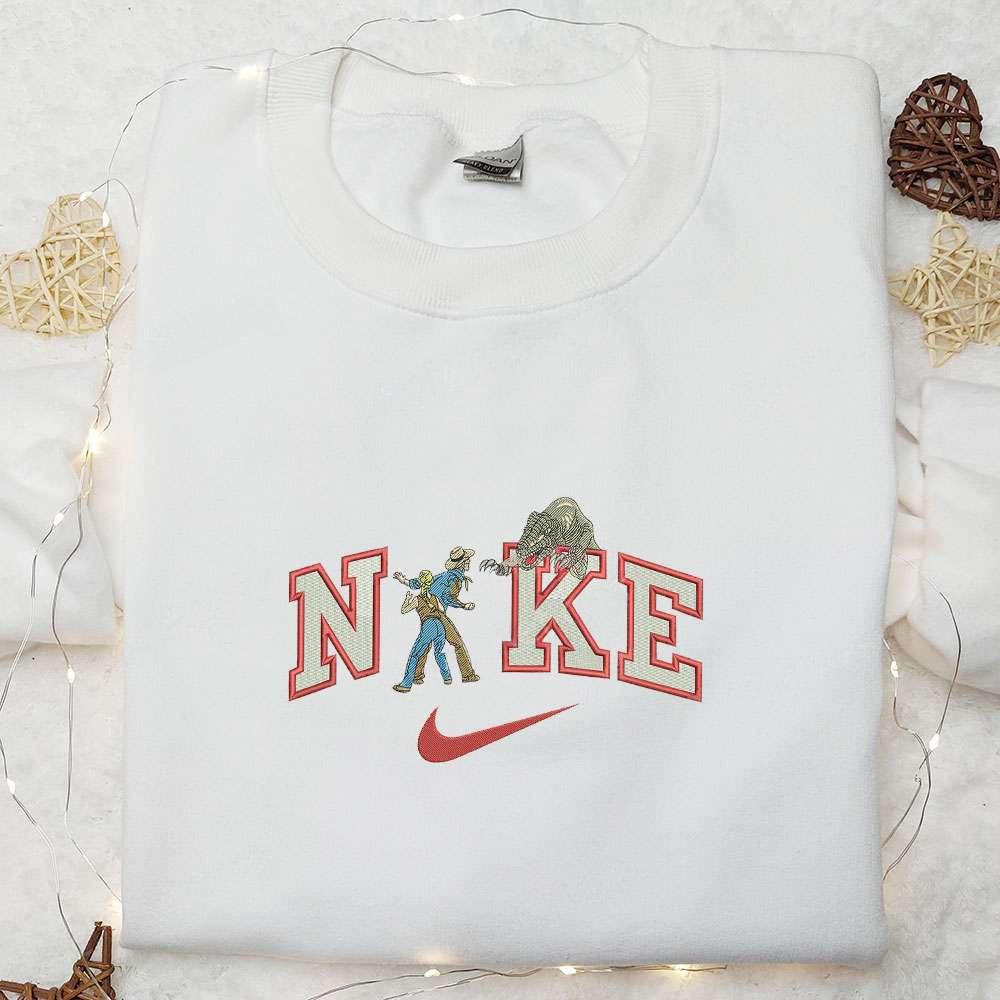 Dinosaur Fight x Nike Embroidered Shirt Jurassic World Movie Embroidered Hoodie Nike Inspired Embroidered Sweatshirt