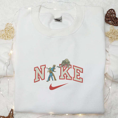 Dinosaur Fight x Nike Embroidered Shirt Jurassic World Movie Embroidered Hoodie Nike Inspired Embroidered Sweatshirt
