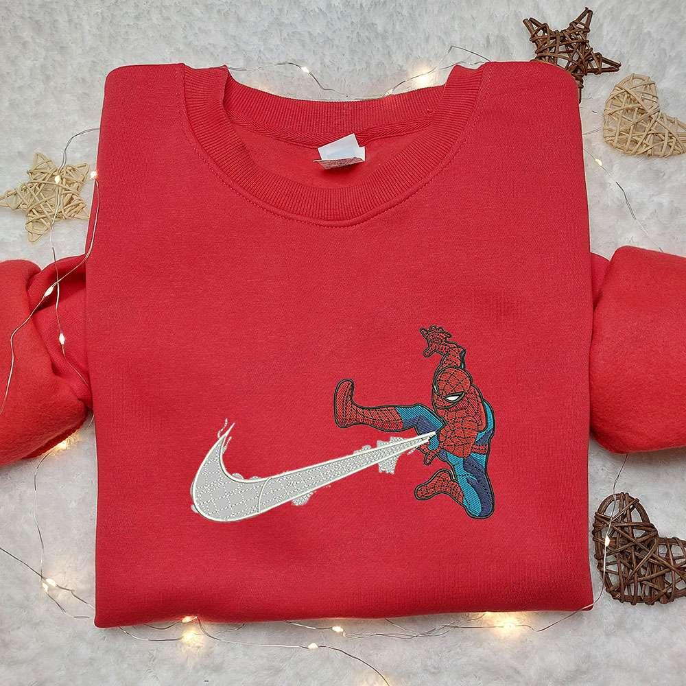 Spider Man x Nike Swoosh Embroidered Sweatshirt Nike Inspired Embroidered Shirt Best Gifts for Family