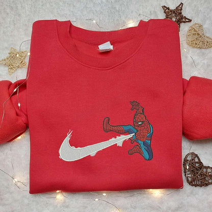 Spider Man x Nike Swoosh Embroidered Sweatshirt Nike Inspired Embroidered Shirt Best Gifts for Family