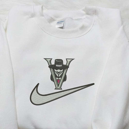 Vendetta x Nike Swoosh Embroidered Hoodie Movie Embroidered Shirt Nike Inspired Embroidered Shirt