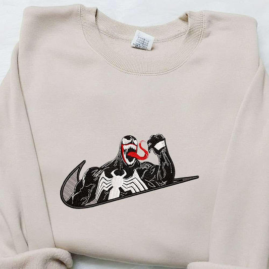 Swoosh x Venom Movie Embroidered Hoodie Marvel Cinematic Universe Embroidered Shirt Best Gift Ideas for Family