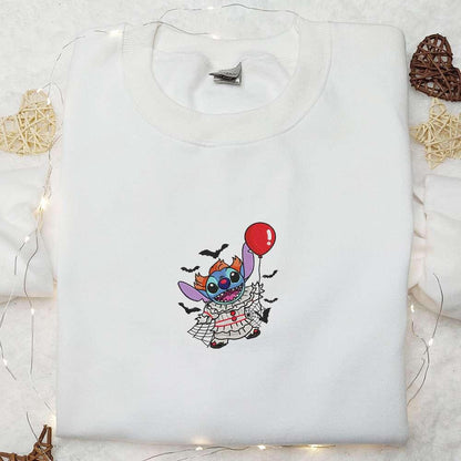 Pennywise Stitch Balloon Embroidered T shirt Lilo And Stitch Disney Embroidered Hoodie Best Gift Ideas
