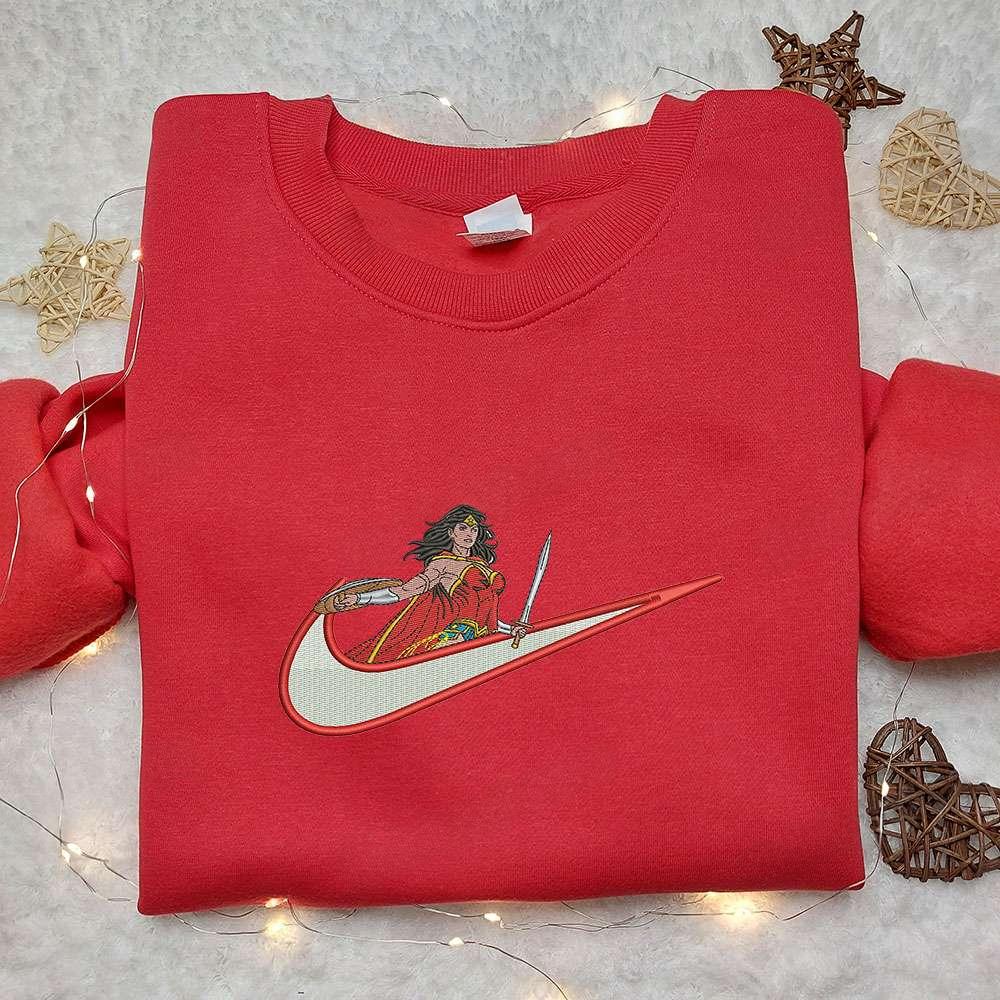 Wonder Woman x Nike Swoosh Anime Embroidered Hoodie Wonder Woman Embroidered Shirt Nike Inspired Embroidered Shirt