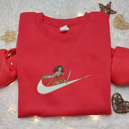 Wonder Woman x Nike Swoosh Anime Embroidered Hoodie Wonder Woman Embroidered Shirt Nike Inspired Embroidered Shirt