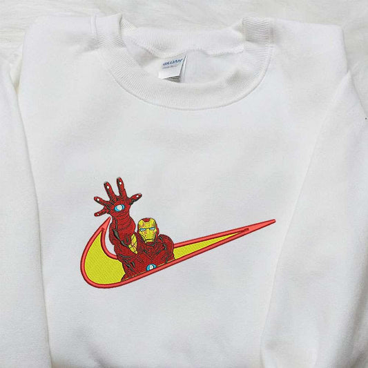 Iron Man x Nike Embroidered Shirt Nike Inspired Embroidered Hoodie Marvel Embroidered Sweatshirt