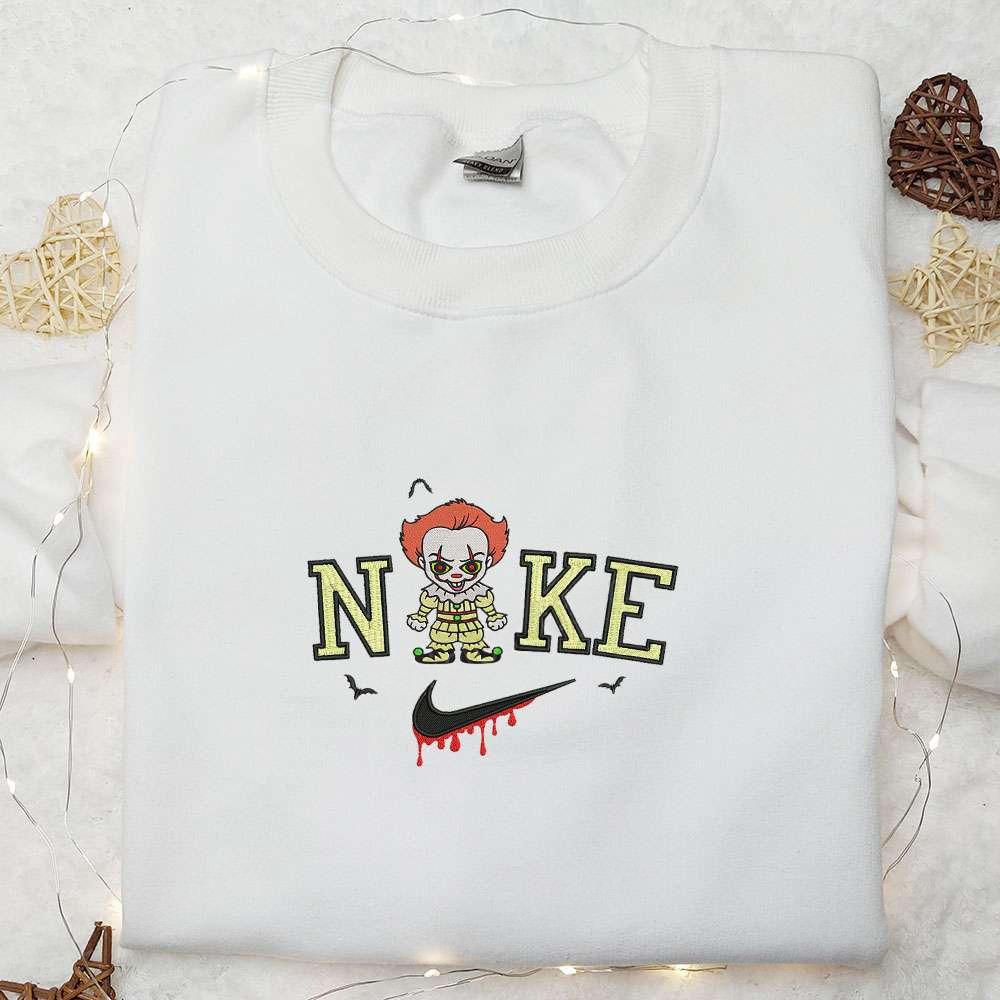 Nike x Baby Pennywise Embroidered Hoodie Horror Movie Characters Embroidered Sweatshirt Nike Inspired Embroidered T shirt