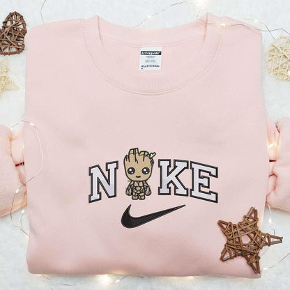 Nike x Baby Groot Embroidered Hoodie Marvel Movie Embroidered Shirt Nike Inspired Embroidered Shirt