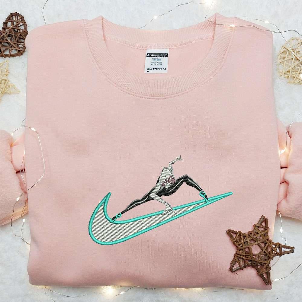Gwen x Swoosh Movie Embroidered Shirt Marvel Comics Embroidered Hoodie Custom Nike Embroidered T shirt