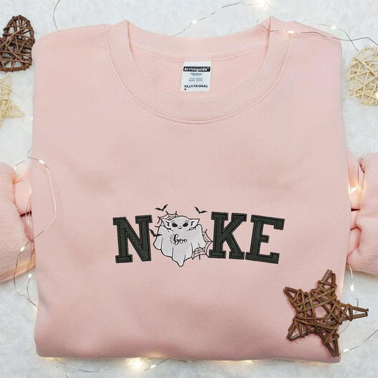 Nike x Baby Yoda Boo Ghost Embroidered Shirt Nike Inspired Embroidered Shirt Best Gifts for Family