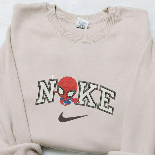Nike x Chibi Spider Man Movie Embroidered Sweatshirt Best Gift for Family Embroidered Hoodie Custom Nike Embroidered T shirt