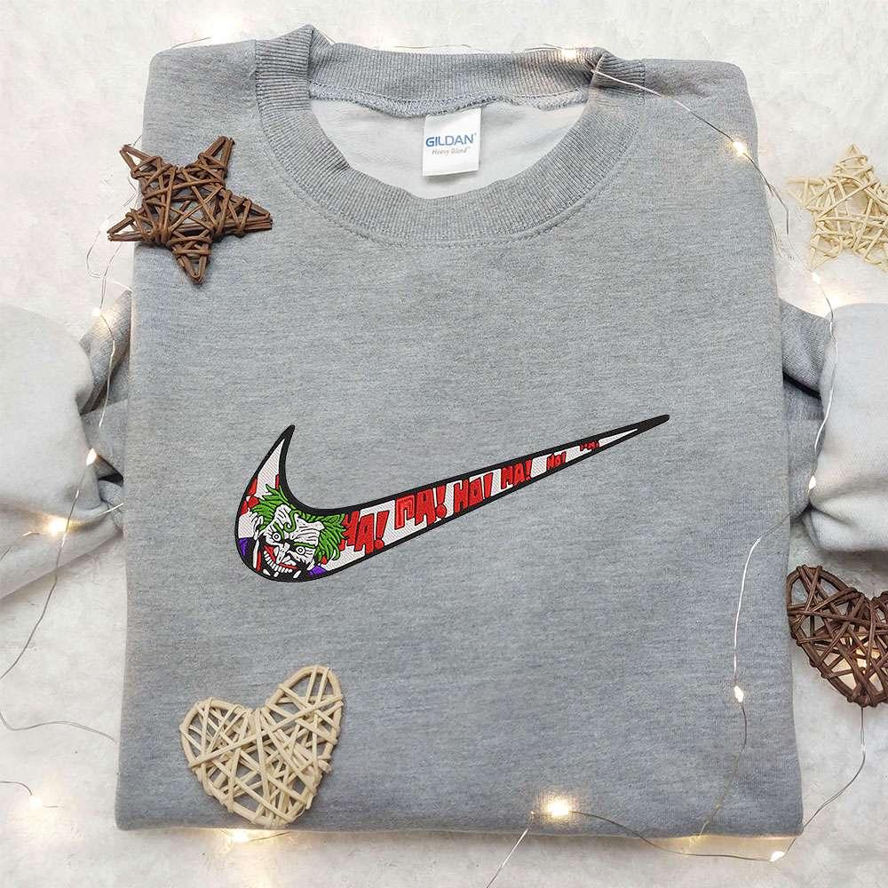 Joker x Nike Anime Embroidered Hoodie Movie Characters Embroidered Shirt Nike Inspired Embroidered Shirt
