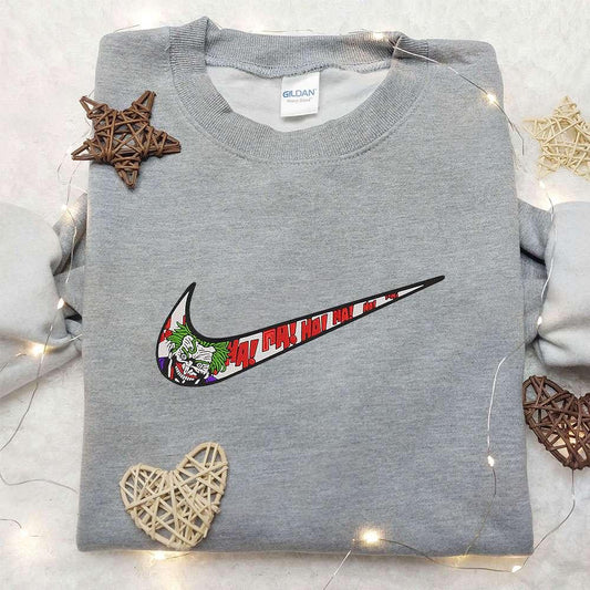 Joker x Nike Anime Embroidered Hoodie Movie Characters Embroidered Shirt Nike Inspired Embroidered Shirt