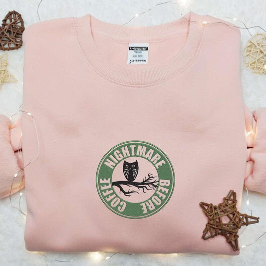 Nightmare Before Coffee Owl Embroidered Hoodie Custom Embroidered T shirt Best Gift Ideas