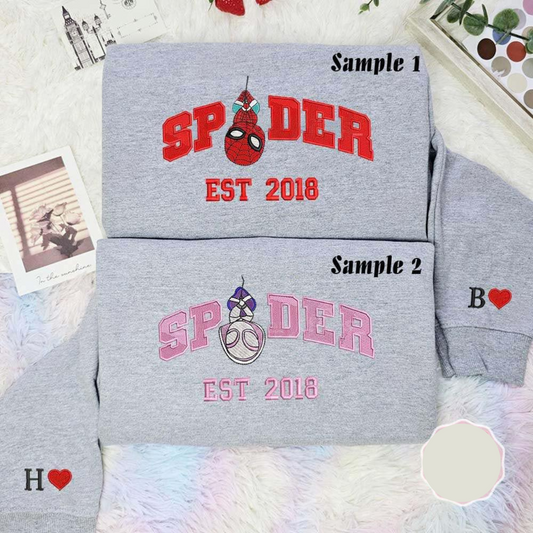 Chibi Spider And Gwen Hanging Embroidered Couples Shirts