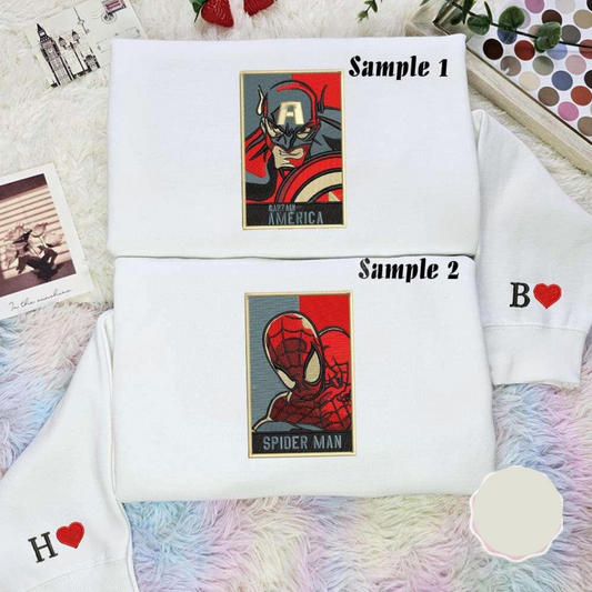 Captain America And Spiderman Marvel Movie Superhero Embroidered Couples Shirts