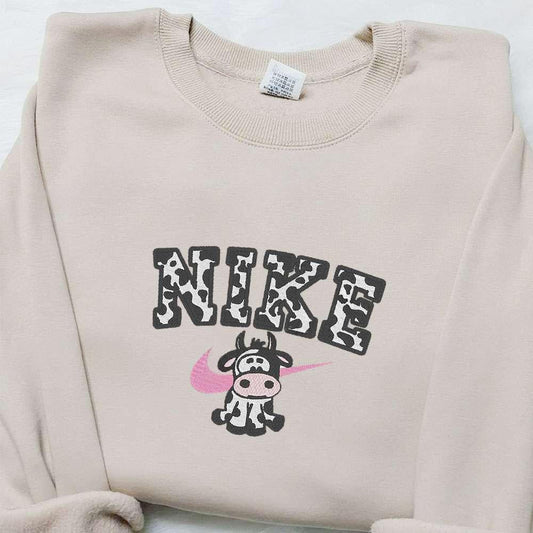 Cow x Nike Embroidered Hoodie Nike Inspired Embroidered Shirt Best Birthday Gift Ideas
