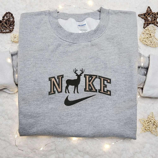 Deer Silhouette x Nike Embroidered Shirt Animal Embroidered Shirt Custom Nike Embroidered Shirt
