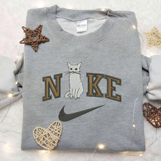 Cat Sit x Nike Embroidered Shirt Animal Embroidered Shirt Custom Nike Embroidered Shirt