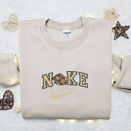 Bull Dog x Nike Embroidered Sweatshirt Animal Embroidered Hoodie Nike Inspired Embroidered Shirt