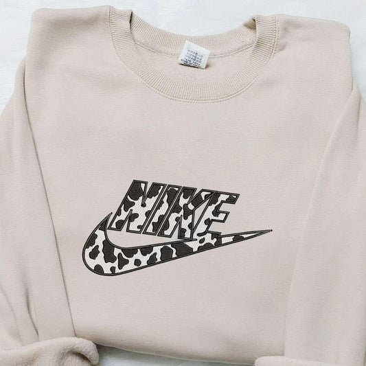 Cow Parrtern x Nike Embroidered Hoodie Nike Inspired Embroidered Shirt Best Gifts for Family