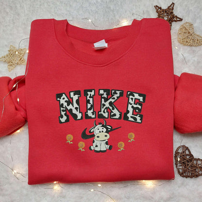 Cow Flower x Nike Embroidered Shirt Animal Embroidered Shirt Custom Nike Embroidered Shirt